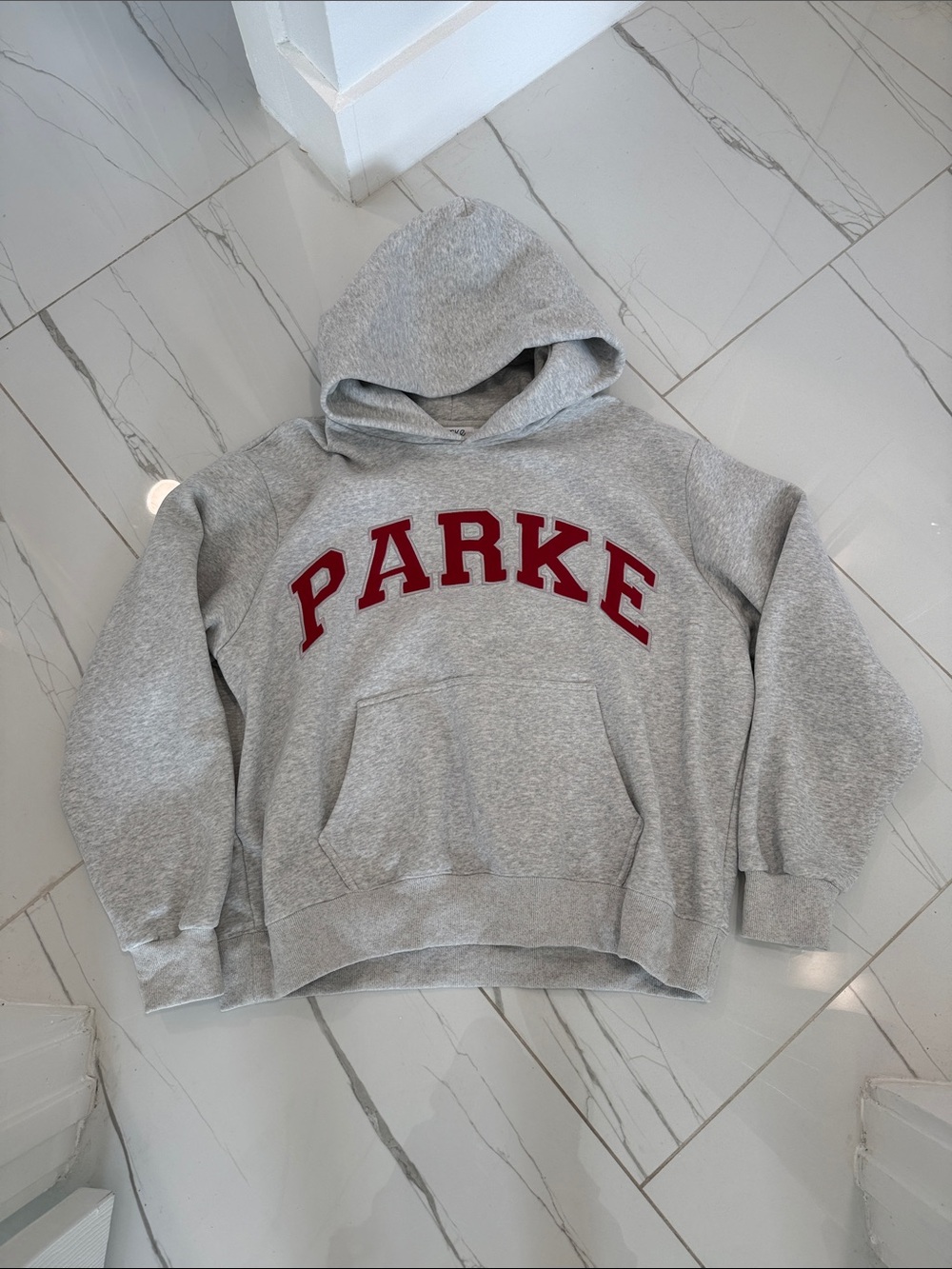 Parke Gray Hoodie with Red Lettering